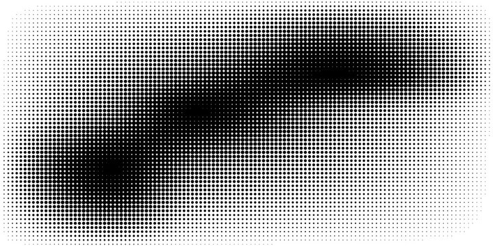 Pixelated bitmap gradient texture. Black and white dither pattern background. Abstract glitchy pattern. Wide raster backdrop.