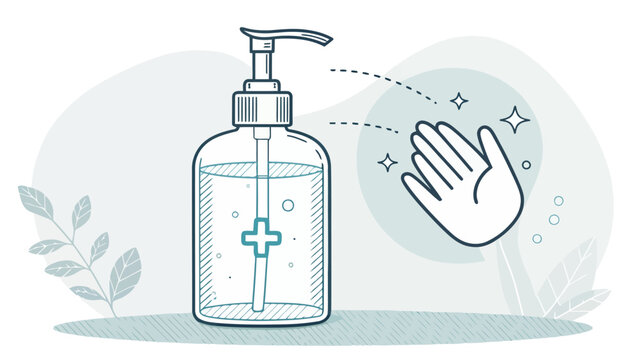 Hand sanitizer bottle with a hand being sanitized