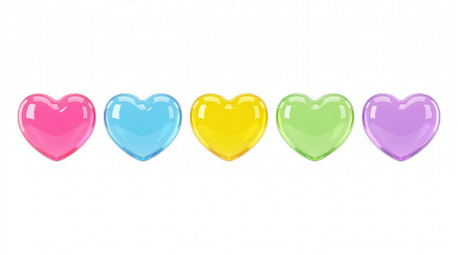 3D rendered colorful heart icons set in plump jelly style, isolated on white