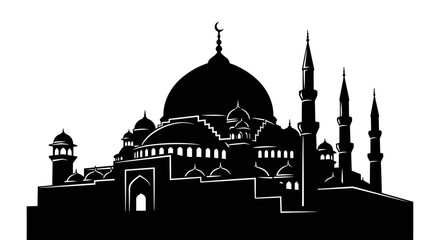 Black silhouette of a mosque with domes and minarets © Freelancer