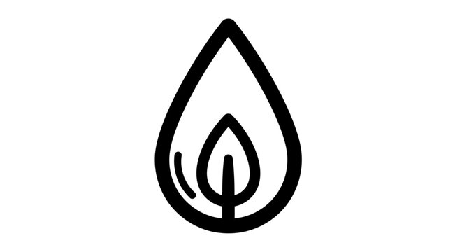 Black teardrop shaped icon with inner design