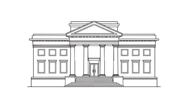 Neoclassical Building Facade With Columns And Pediment Isolated On White For Architectural Concepts