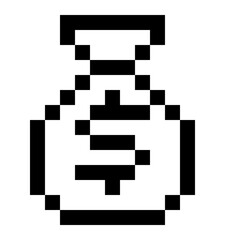 Pixel Art Monochrome Money Bag Icon © Fahmi