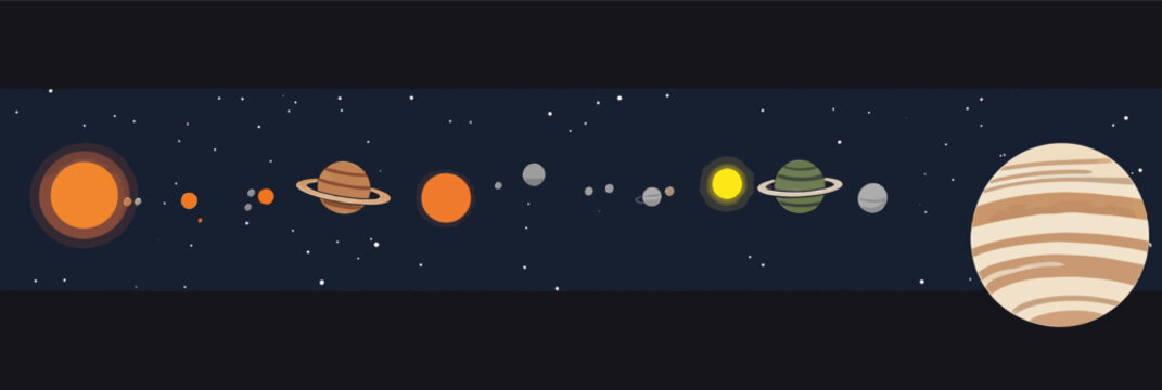 Flat design cartoon solar system planets in outer space