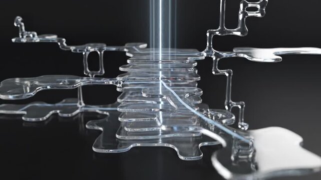 AI reasoning layers forming dynamic translucent decision structure in motion