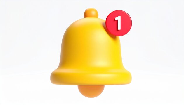 Cute 3D Notification Bell Icon with Alert Badge