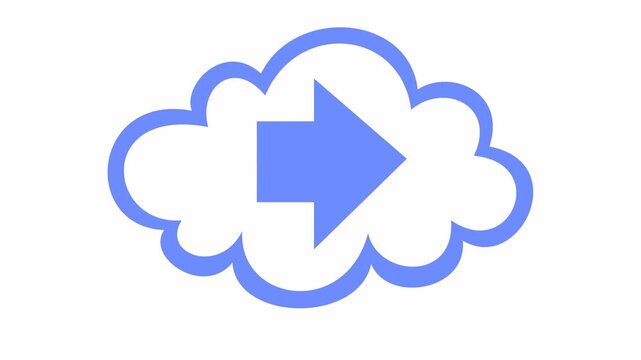 Cloud computing icon with right arrow for data transfer in the alpha channel. Flat design of blue cloud storage outline for data migration and forwarding symbol in cartoon style.