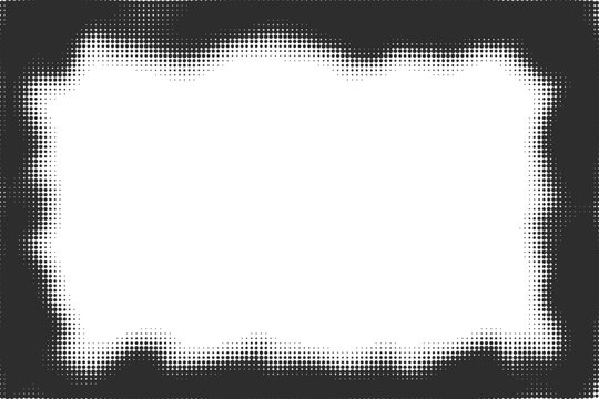Dotted halftone frame with gradient fade from white center. Subtle corner vignette effect ideal for retro pop art posters and contemporary graphic borders. Vector background