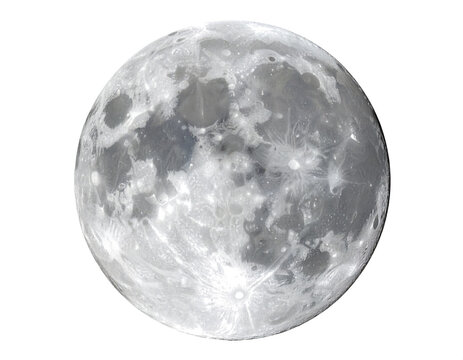 Full moon isolated on transparent background png, detailed lunar surface with visible craters and realistic astronomy texture