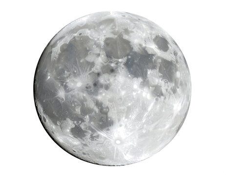 Full moon isolated on transparent background png, detailed lunar surface with visible craters and realistic astronomy texture