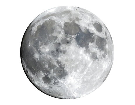 Full moon isolated on transparent background png, detailed lunar surface with visible craters and realistic astronomy texture