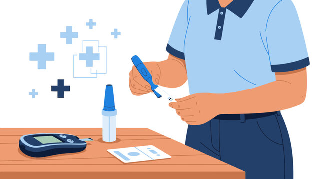 Person checking blood sugar levels with a glucose meter, diabetes care concept