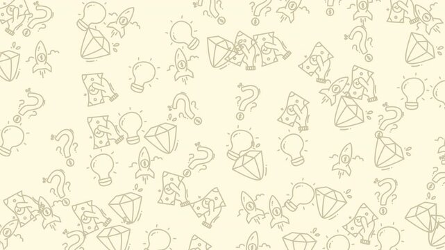 Repeating pattern of lightbulbs, question marks, and diamonds ideal for backgrounds, puzzles, and creative designs, adding a quirky touch.