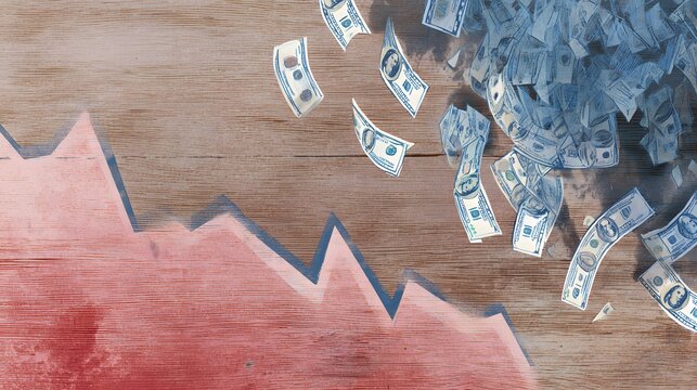 Economic Downturn Watercolor Illustration Depicts Financial Decline and Stock Market Instability