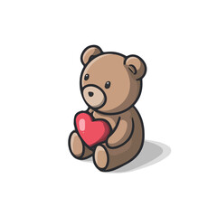 Obraz premium Flat-design 2D vector artwork of a Valentines Teddy Bear With Heart, styled as an icon and isolated against white background