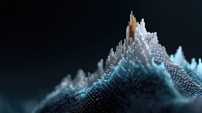 Abstract Digital Landscape with Pyramidal Structures and Dark Background Representing Data Visualization and Technology Concepts in Modern Design