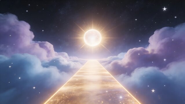 Starry sky with glowing path to sun