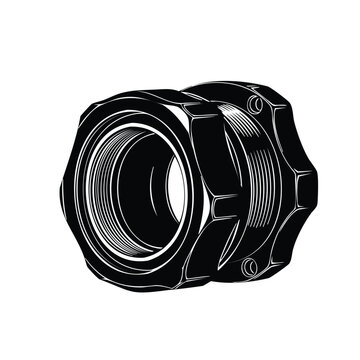 Industrial pipe fitting coupler silhouette from professional set bundle.