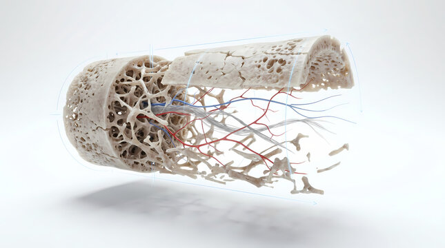 Cross-section of Human Bone Showing Cancellous Structure and Blood Vessels