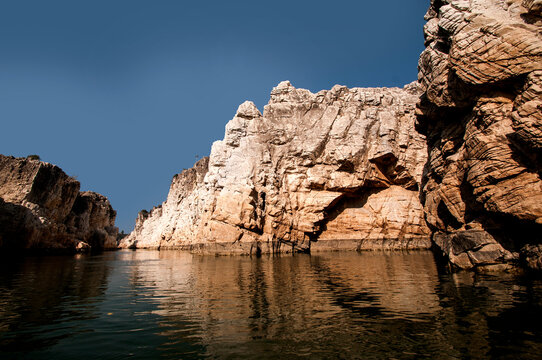 Marble Rocks and River in Bhedaghat. India
