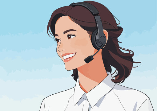 Smiling female customer support operator with headset