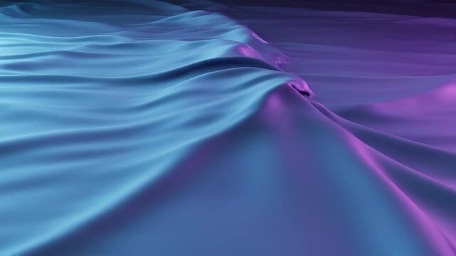 Abstract Flowing Fabric Waves in Cool Blue and Vibrant Purple Neon Light Illumination