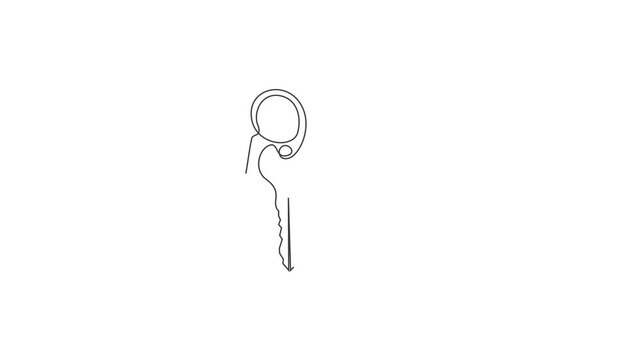 Minimal Key Icon Loop Animation, Continuous Line Art Security Unlock Concept, Abstract 4K Motion Graphic