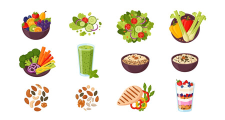 Fototapeta premium collection of healthy food icons on transparent background