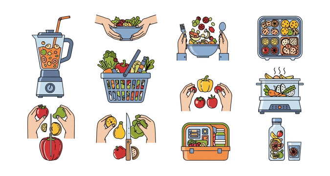 food preparation icons set on transparent background
