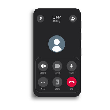 Smartphone calling screen vector with user profile, dark UI mobile app, modern VoIP interface, clean UX design for communication, SaaS product and UI kit template