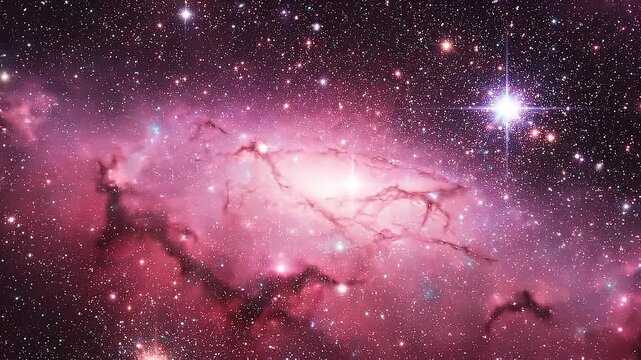 Vast Cosmic Nebula with Glowing Pink Gas Clouds and Distant Stars in Deep Space smoke