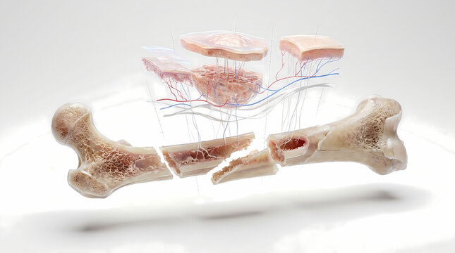 Broken Bone with Bone Tissue and Blood Vessels