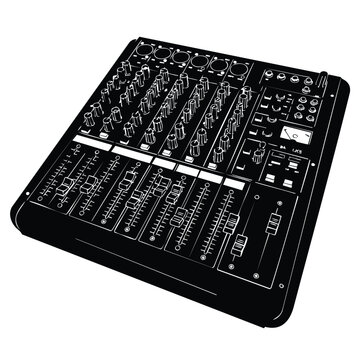 Audio mixer music production sound recording studio equipment vector silhouette.