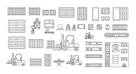 Warehouse Forklift and Pallet Jack Illustrations. © Widi
