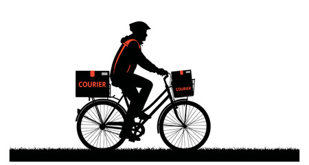 Obraz premium courier riding bicycle silhouette on transparent background