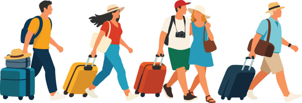 Full Body Vacation Travel People Set for Holiday Tourism and Summer Trip Flat Vector Illustration