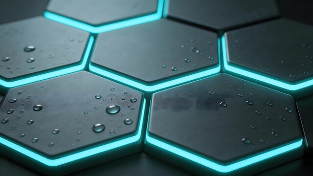 Hexagonal Panels with Water Droplets