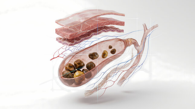 Gallbladder Anatomy With Gallstones And Surrounding Tissues