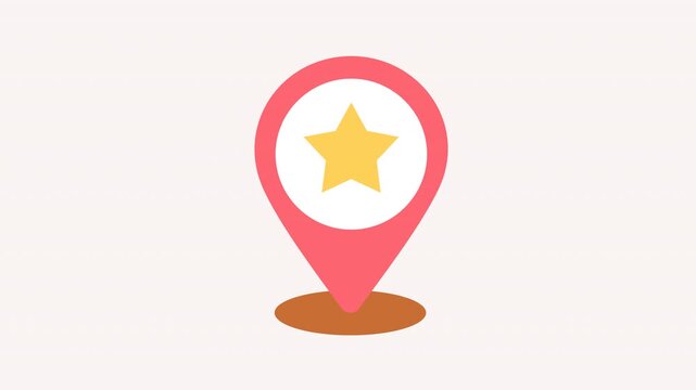 Animated map pin icon with a yellow star appearing in the center. Ideal for navigation apps, travel guides, or UI elements that indicate saved locations. 4k quality.