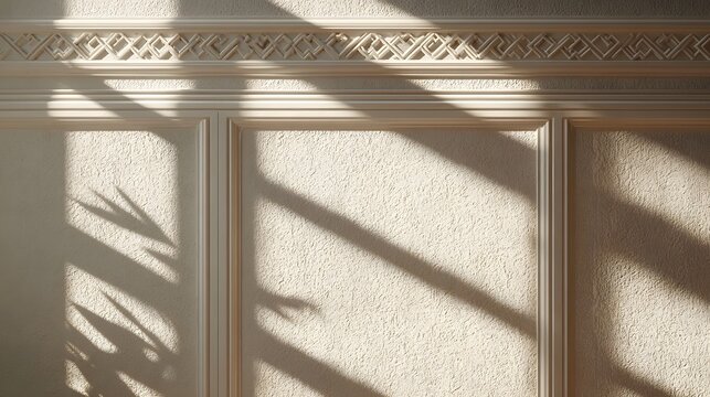 Detailed architectural paneling backdrop featuring elegant geometric shadows cast by directional light