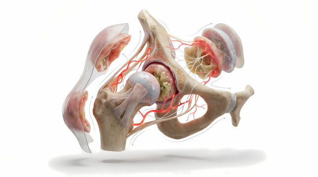 Detailed Human Hip Joint Anatomy With Muscles and Blood Vessels