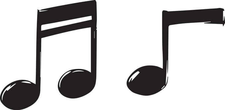 Musical note vector illustration set with beamed eighth notes and single eighth note