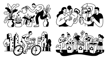Fototapeta premium Sustainability and Eco Lifestyle Illustration Set