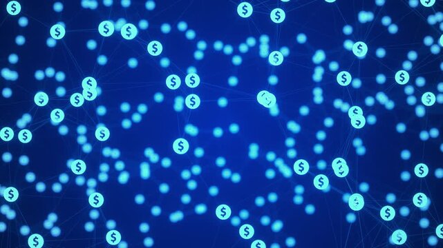 Digital Finance Network with Dollar Icons &ndash; Online Payments & Money Flow Background Loop 4K