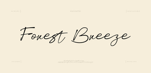 Forest Breeze, Script typography beauty fashion elegant minimalist serif italic fonts decorative wedding vintage retro logos. Minimal luxury font alphabet logo. Vector illustration  © Spidey 