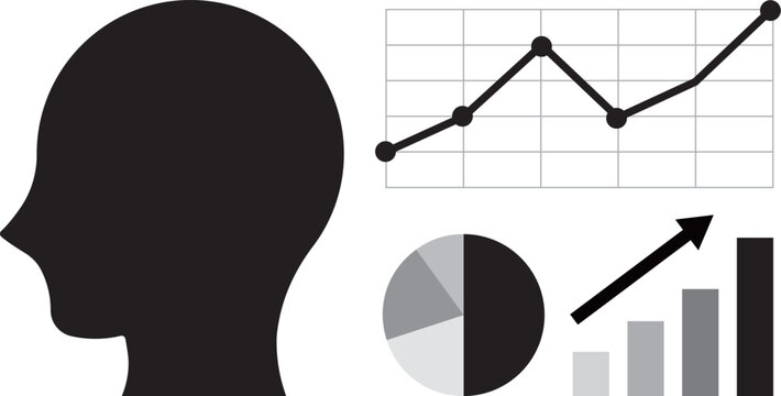 生成AI 人工知能 データ分析 ビジネス成長 DX 業務効率化 グラフ テクノロジー イメージイラスト 黒