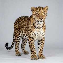 Naklejka premium Leopard Standing Alert in Studio with Neutral Background