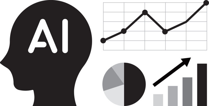 生成AI 人工知能 データ分析 ビジネス成長 DX 業務効率化 グラフ テクノロジー イメージイラスト 黒