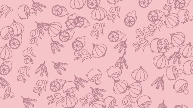 Pink background featuring assorted food illustrations perfect for restaurant menus, recipe cards, food blogs, and social media posts.
