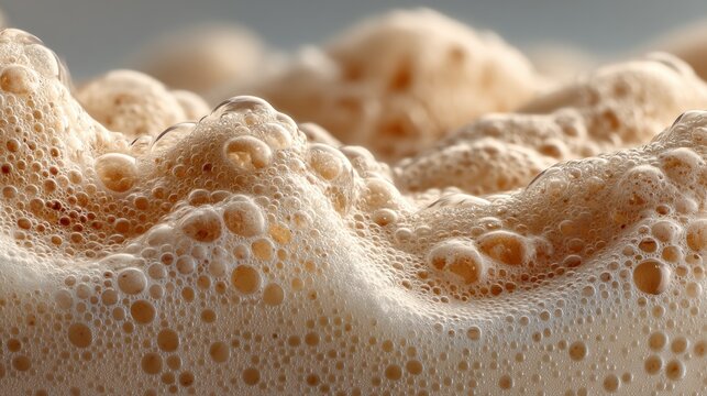 Creamy milk foam background texture with delicate bubbles for beverage topping and cafe latte art healthy food concept background